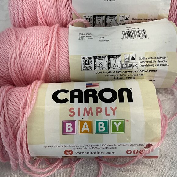 Caron Simply Baby Yarn Bundle 3 Skeins Baby Pink 100% Acrylic Medium 4 Weight - Picture 3 of 3